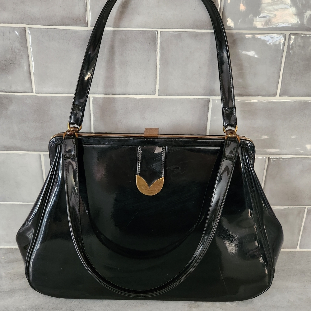 1960s INGBER black patent leather purse bag MADE IN THE USA